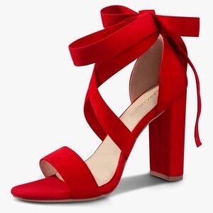 Red Suede Block Heels